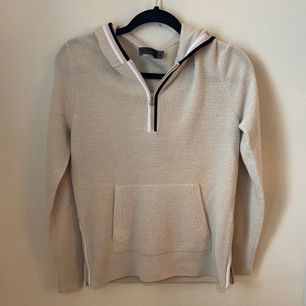 G/FORE Womens Waffle Stitch Merino Wool Hooded Quarter Zip Sweater Stone Heather